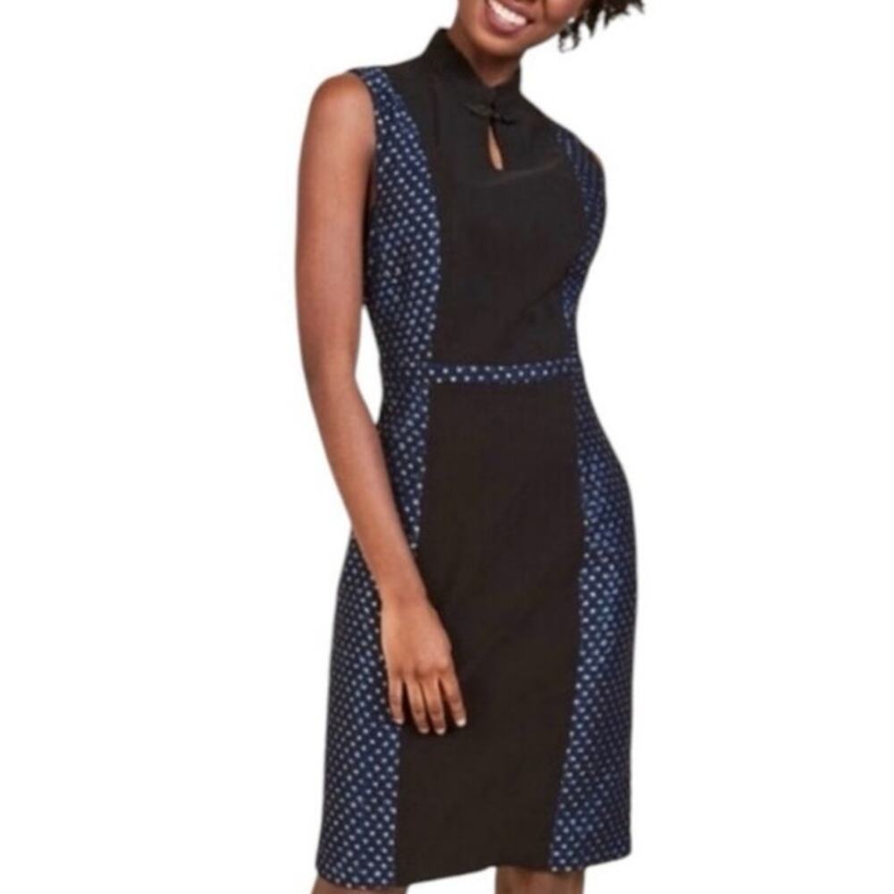 ModCloth Metallic Blue Gold Black Mandarin Collar Dress Women's 1X Sleeveless